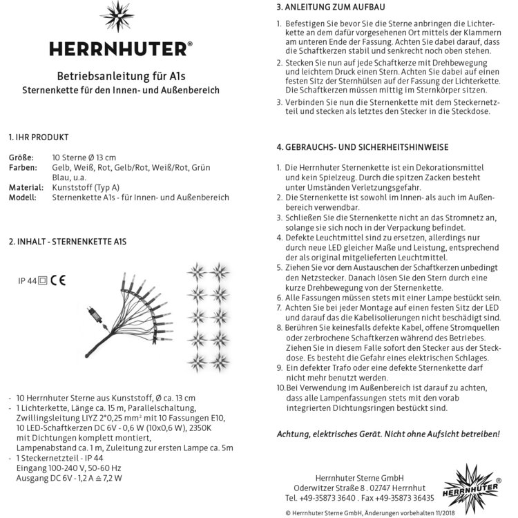 Herrnhuter Sternenkette A1s LED, gelb 